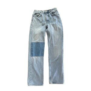 Reformation Denim Straight Leg Jeans with Blue Patch